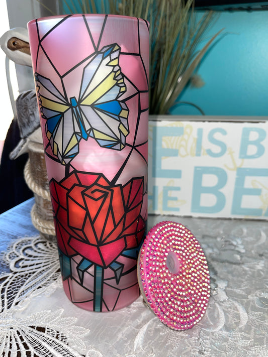 Glass Rose Tumbler